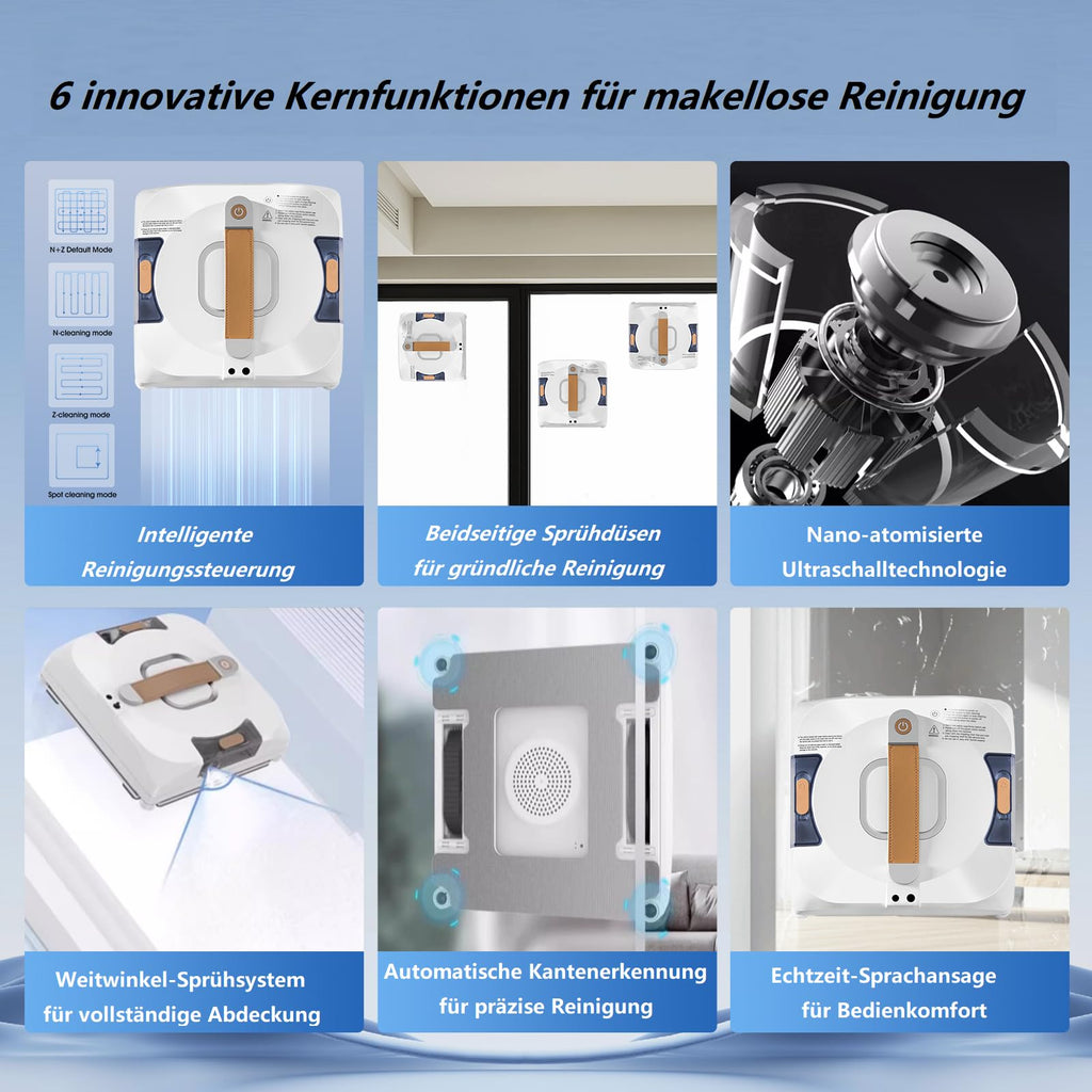 Robot nettoyeur de vitres Dual Spray - Avec double réservoir de 110 ml - Aspirateur intelligent pour intérieur et extérieur - Pour fenêtre de grande hauteur - Nouveau mode de nettoyage humide