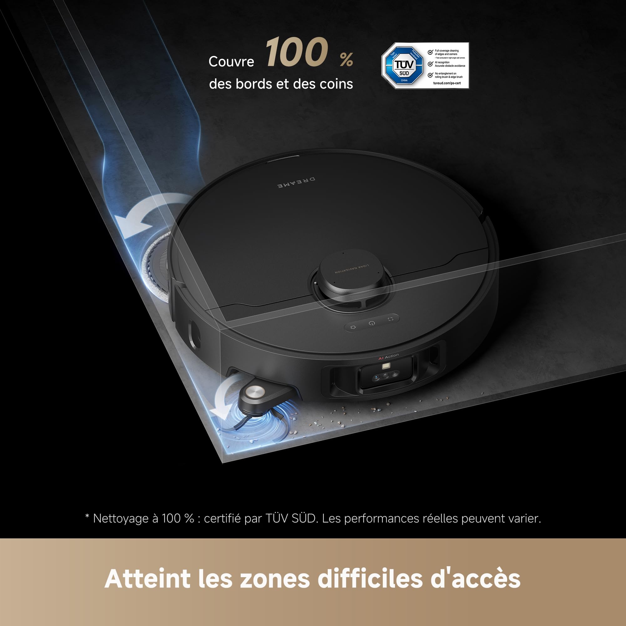 DREAME L40s Pro Ultra Robot Aspirateur, 19 000 Pa, Brosse Double HyperStream, Franchit 4 cm, Brosse latérale extensible et relevable, Nettoyage à la serpillière à l'eau chaude à 75°C,Auto-nettoyant3.0