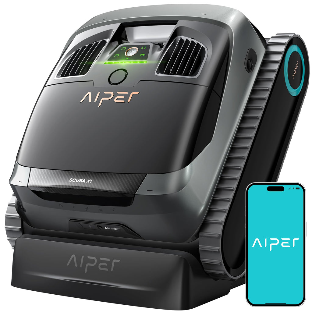 AIPER Scuba X1 Robot Piscine avec App, Aspirateur Piscine avec WavePath 3.0 et Navigation Intelligente, Système de Filtration Ultra-Fine, Nettoyage Ligne d’Eau, Idéal pour Les Piscines Enterrées