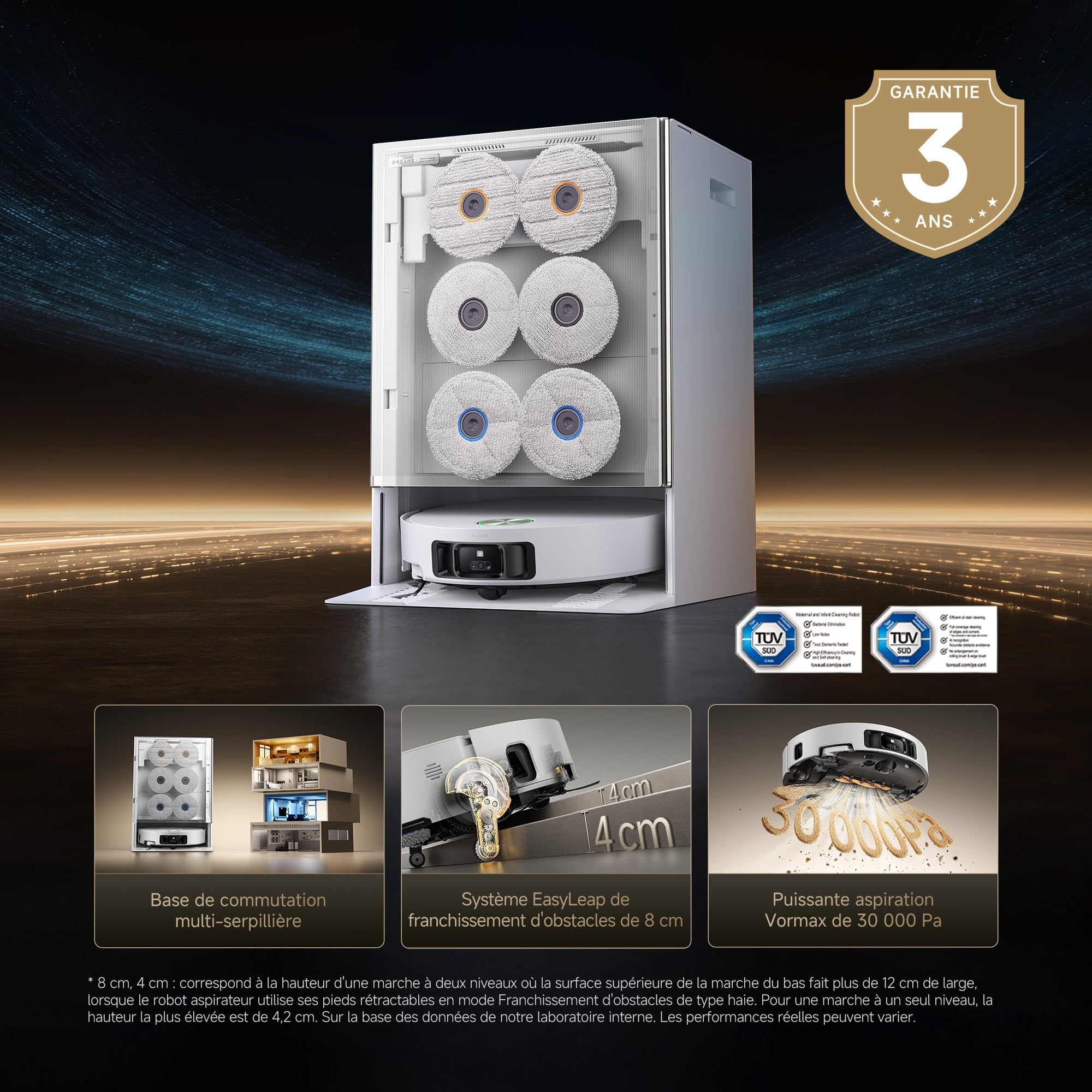 dreame Matrix10 Ultra Robot Aspirateur, Multi-Serpillière, 8 cm Franchis, 30 000 Pa, Vidange/Remplissage Auto, Auto-Nettoyage, 100% Démêlage, 240+ Obstacles, Commande Vocale