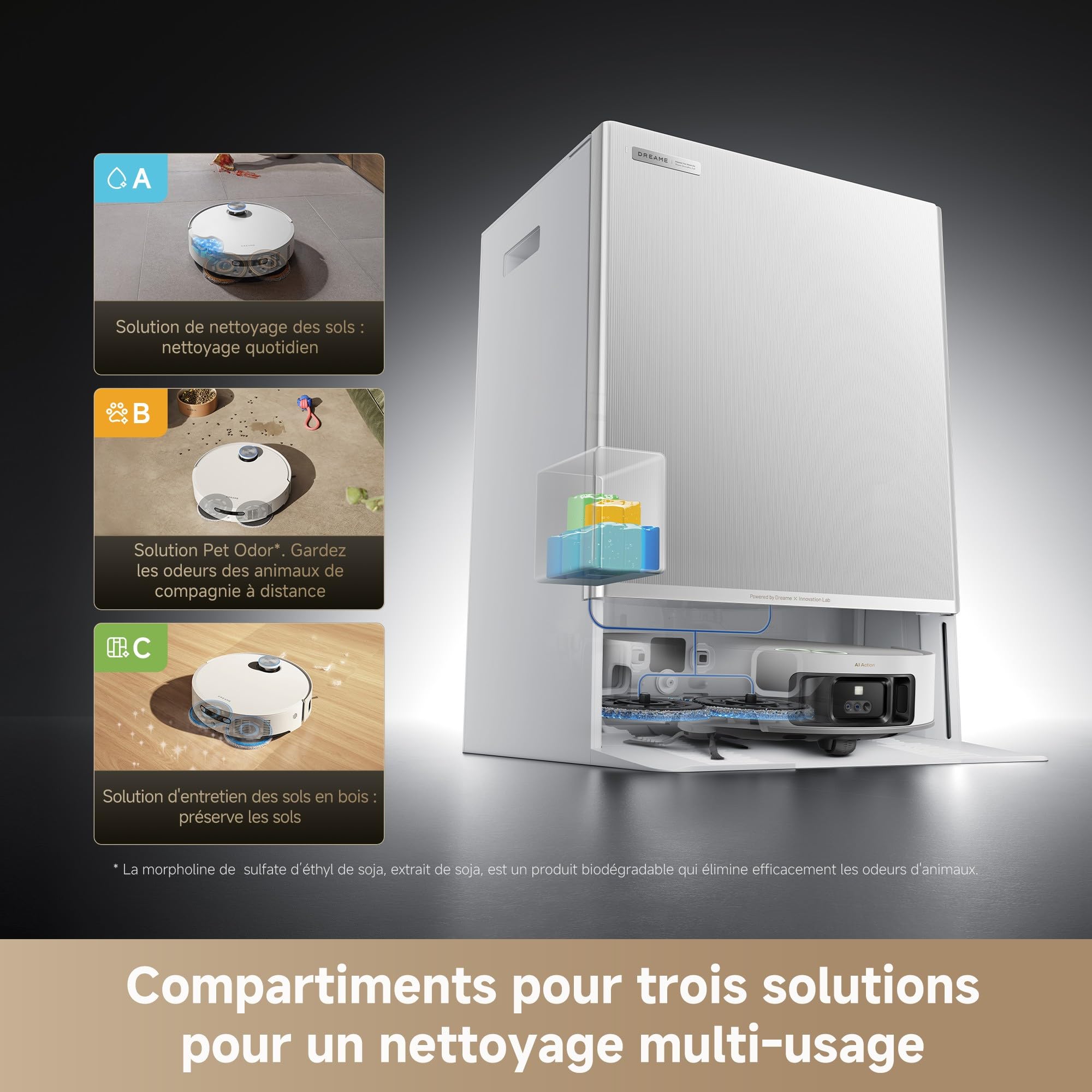 dreame Matrix10 Ultra Robot Aspirateur, Multi-Serpillière, 8 cm Franchis, 30 000 Pa, Vidange/Remplissage Auto, Auto-Nettoyage, 100% Démêlage, 240+ Obstacles, Commande Vocale